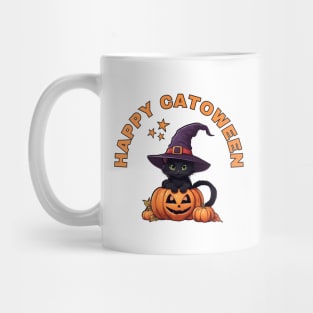 Happy Catoween Black Kitten Cat and Pumpkins Cheeky Witch® Mug